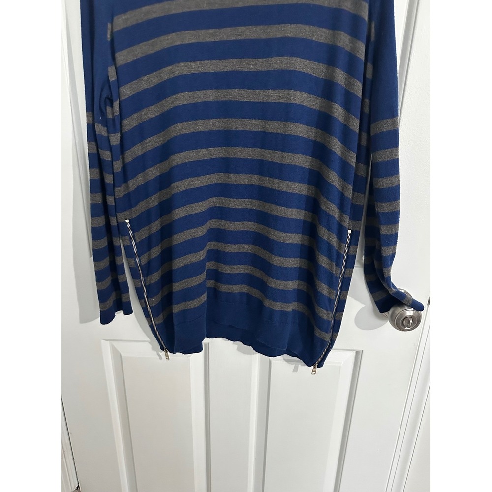Ann Taylor Women's Blue Striped Long Sleeve Zipper Detail Sweater Size L - Picture 9 of 11